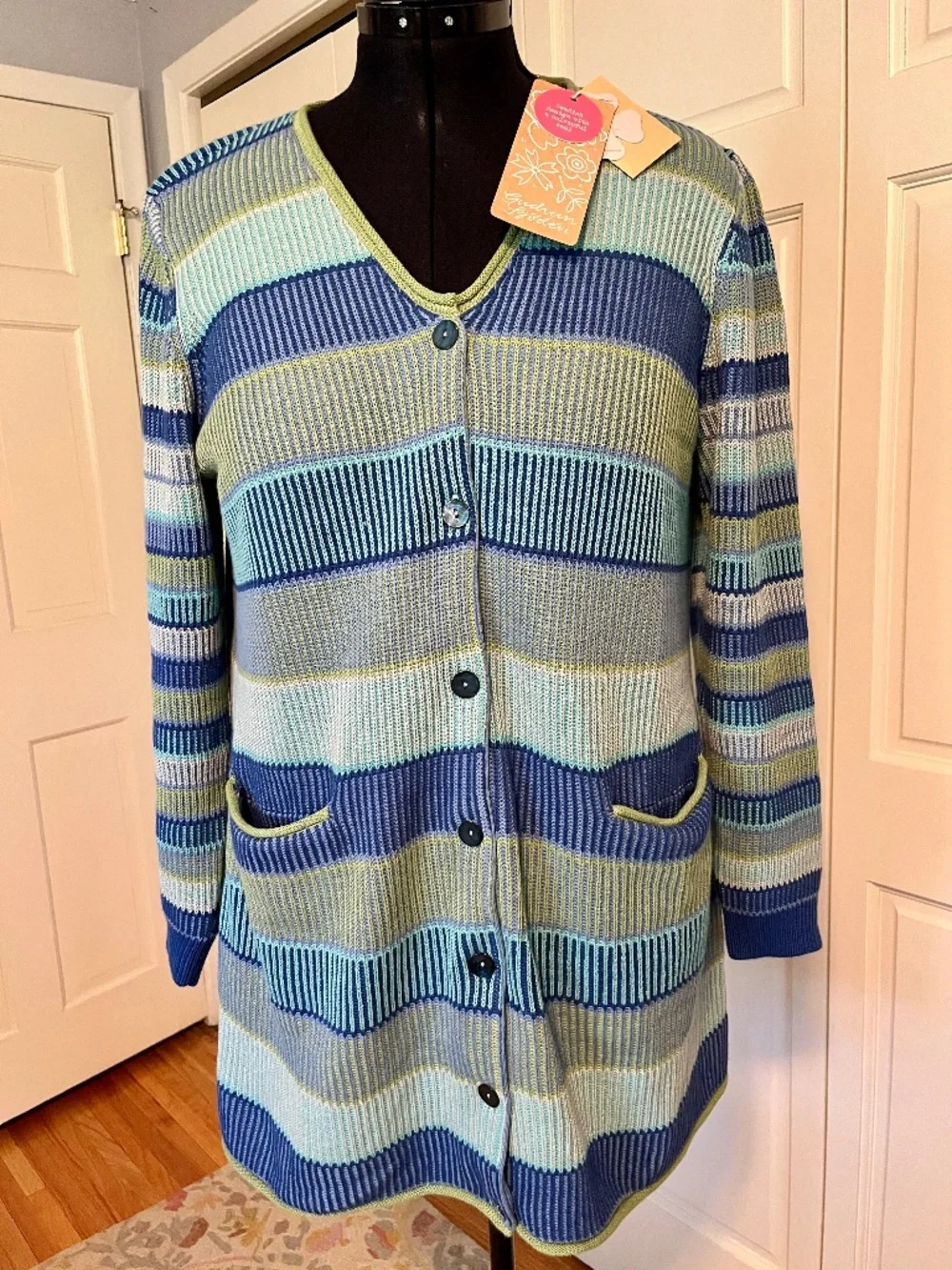 Gudrun Sjoden Andromeda Long Striped Cardigan Size M NWT